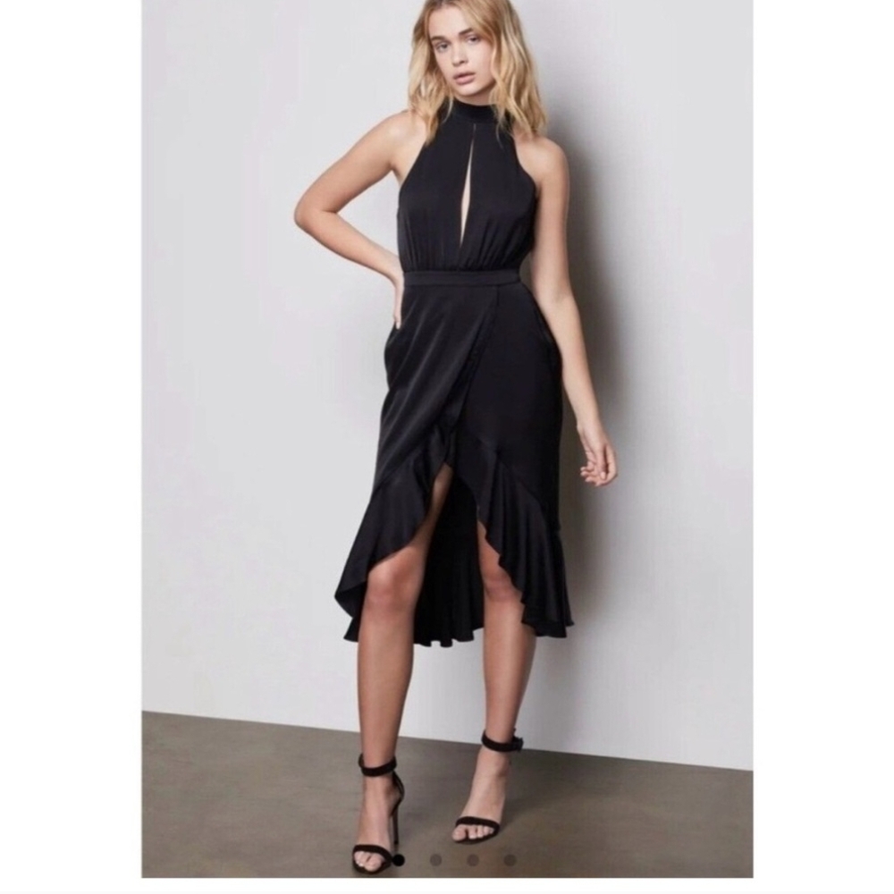 Good American Black Asymmetrical Ruffled Cocktail Dress